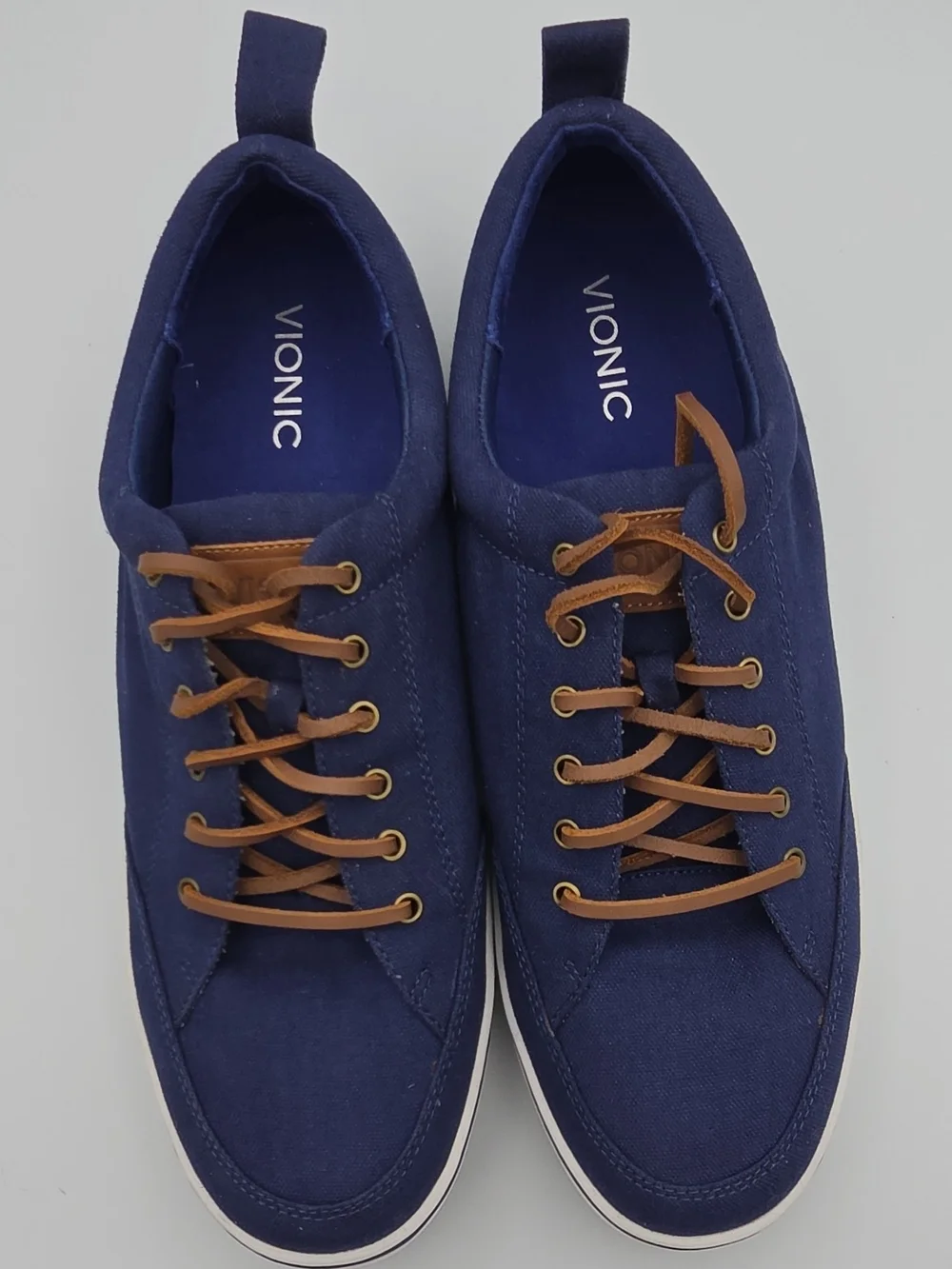 Vionic Navy Canvas Sneakers with Brown Lace Details